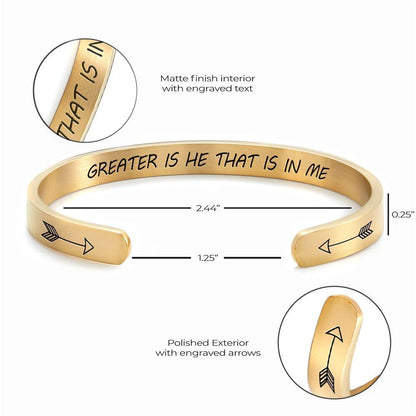 Greater Is He That Is In Me Personalized Cuff Bracelet, Christian Bracelet For Women, Bible Verse Bracelet, Christian Jewelry