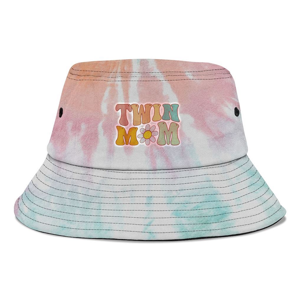 Groovy Twin Mama Funny For New Mom Of Twins Bucket Hat, Mother's Day Bucker Hat, Tie Dye Bucket Hat, Women's Sun Hats