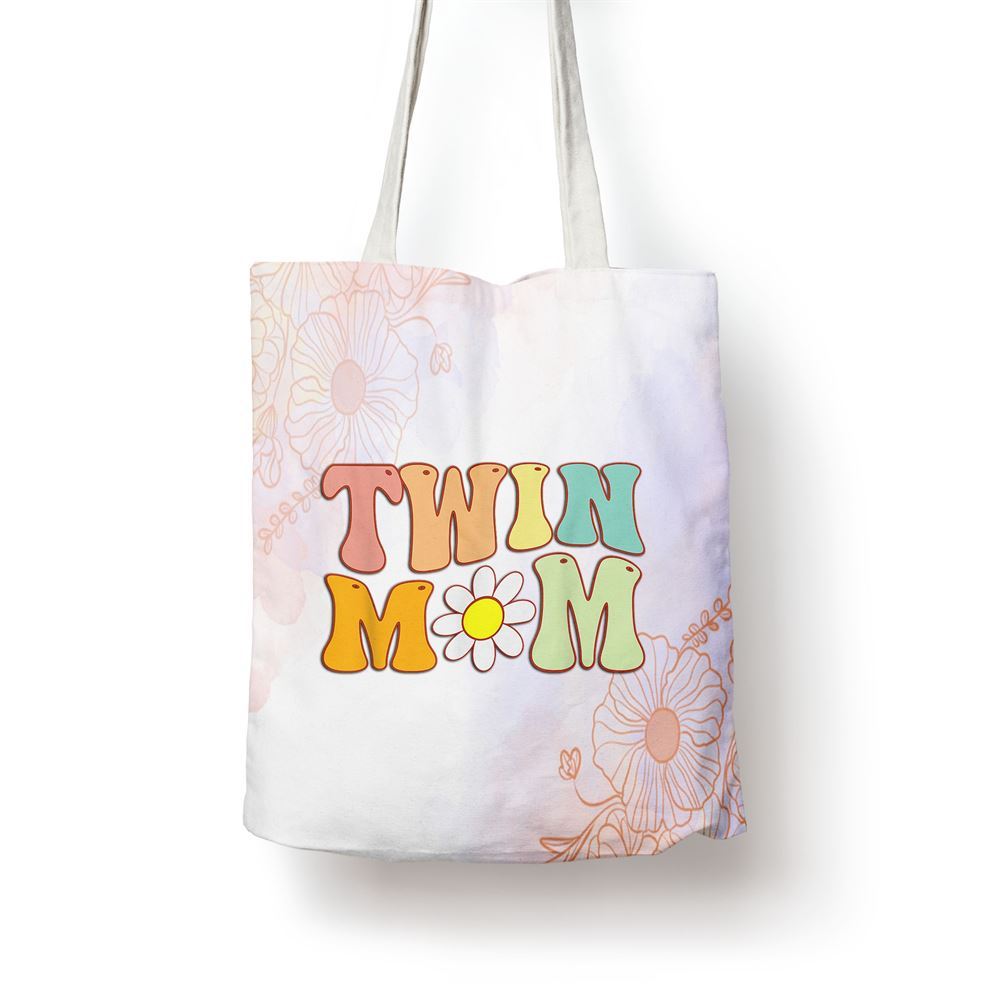 Groovy Twin Mama Funny Mothers Day For New Mom Of Twins Tote Bag, Women Tote Bag, Canvas Tote Bag, Printed Tote Bag