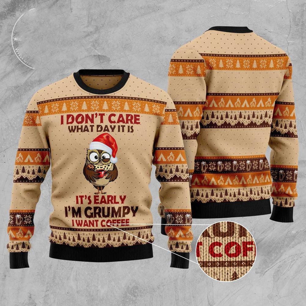 Grumpy Owl Ugly Christmas Sweater, Funny Xmas Sweater, Sweater Xmas