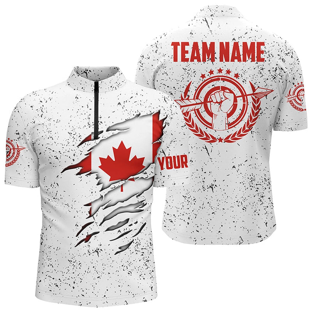 Grunge Canada Archery Men Quarter-Zip Custom Patriotic Canadian Flag Shirts For Archers, Archery Team Shirts, Custom Archery Shirts