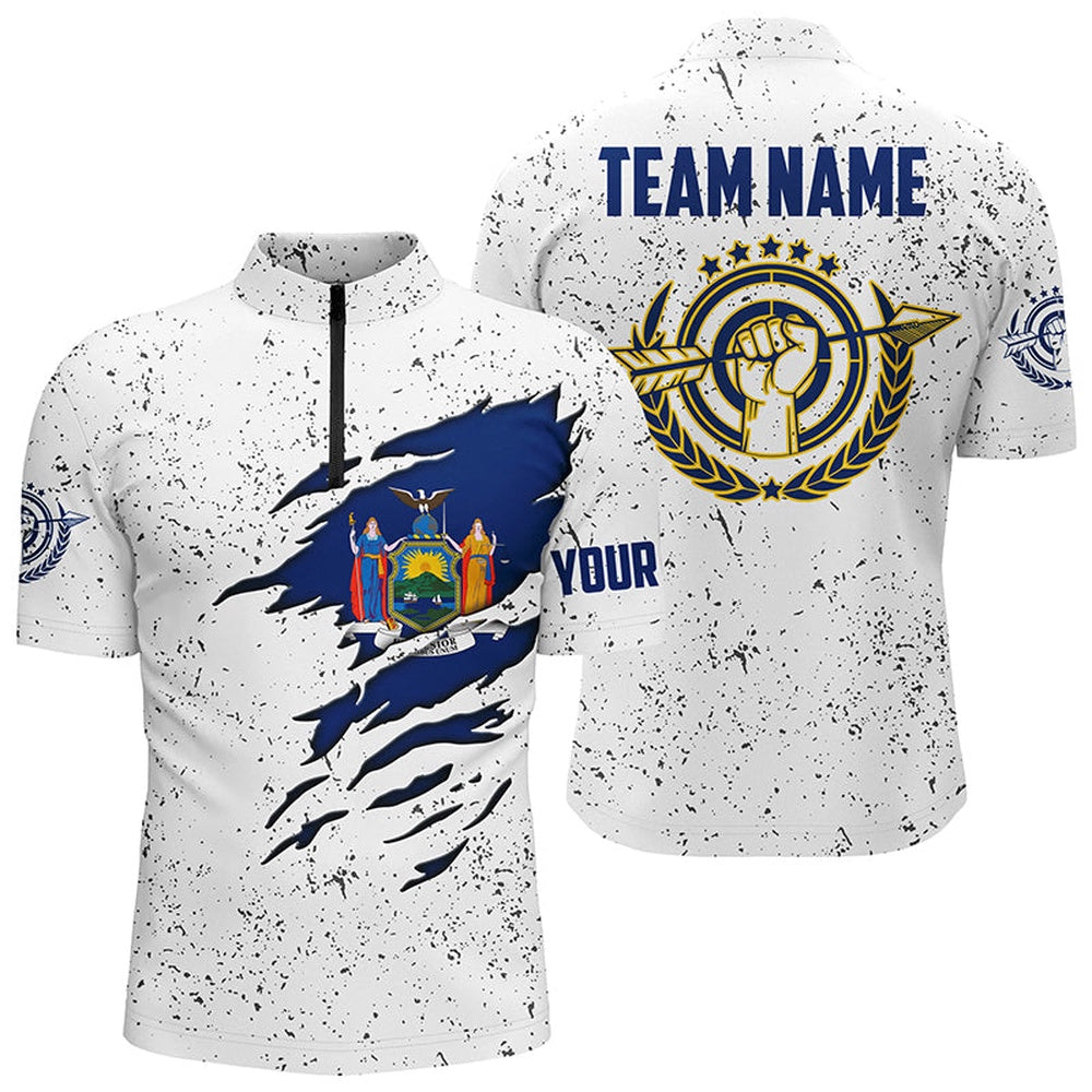 Grunge New York Archery Men Quarter-Zip Custom Patriotic New York Flag Shirts For Archers, Archery Team Shirts, Custom Archery Shirts