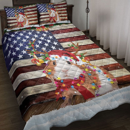 Guinea Pig Quilt Set, Guinea Pig Wearing Amas Hat With String Light Us Flag Quilt Blanket
