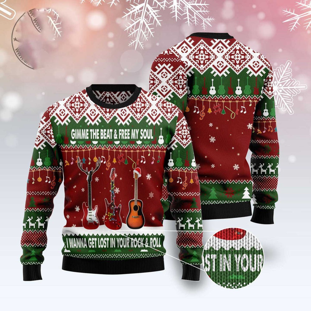 Guitar Gimme The Beat Ugly Christmas Sweater, Funny Xmas Sweater, Sweater Xmas
