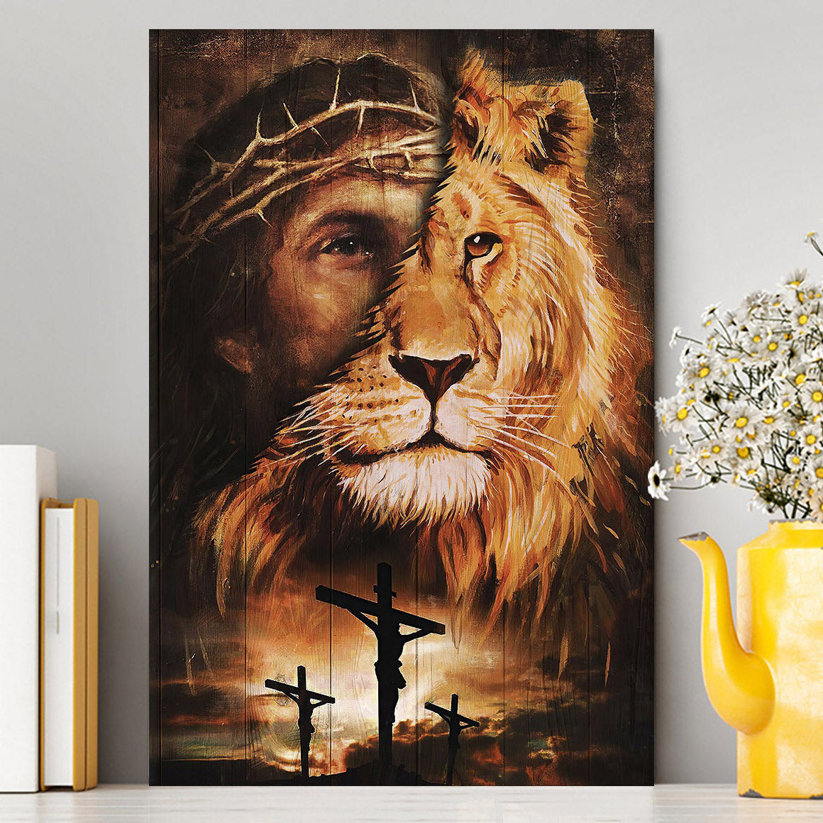 Half Jesus Half Lion Canvas Wall Art - Jesus Canvas Pictures - Christian Canvas Wall Art