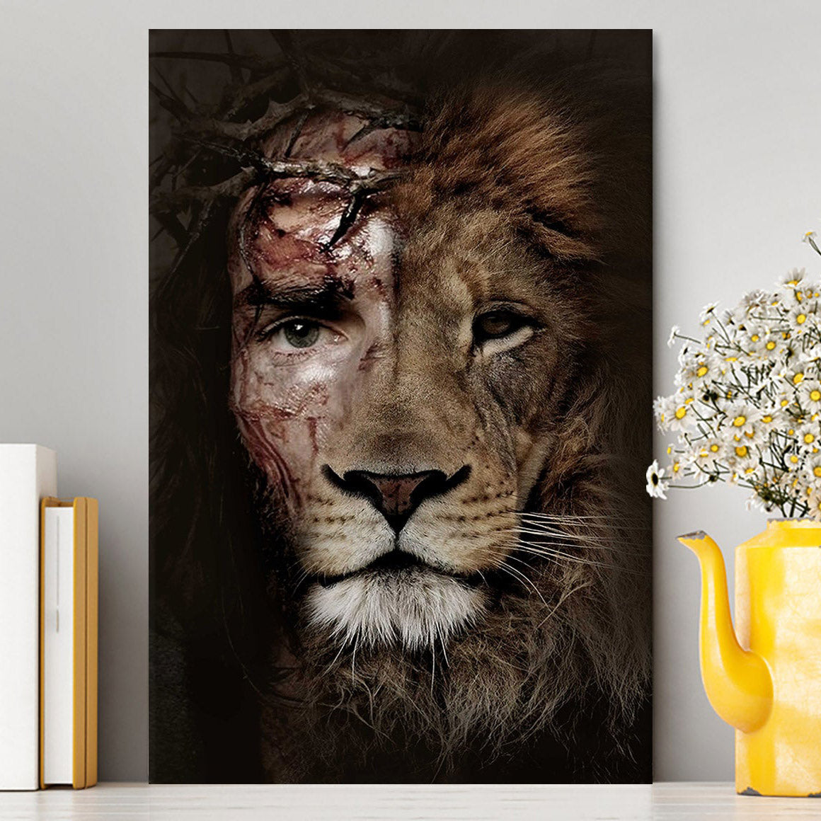 Half Jesus Half Lion Canvas Wall Art PrintsChristian Wall Decor - Jesus Canvas Pictures - Christian Canvas Wall Art