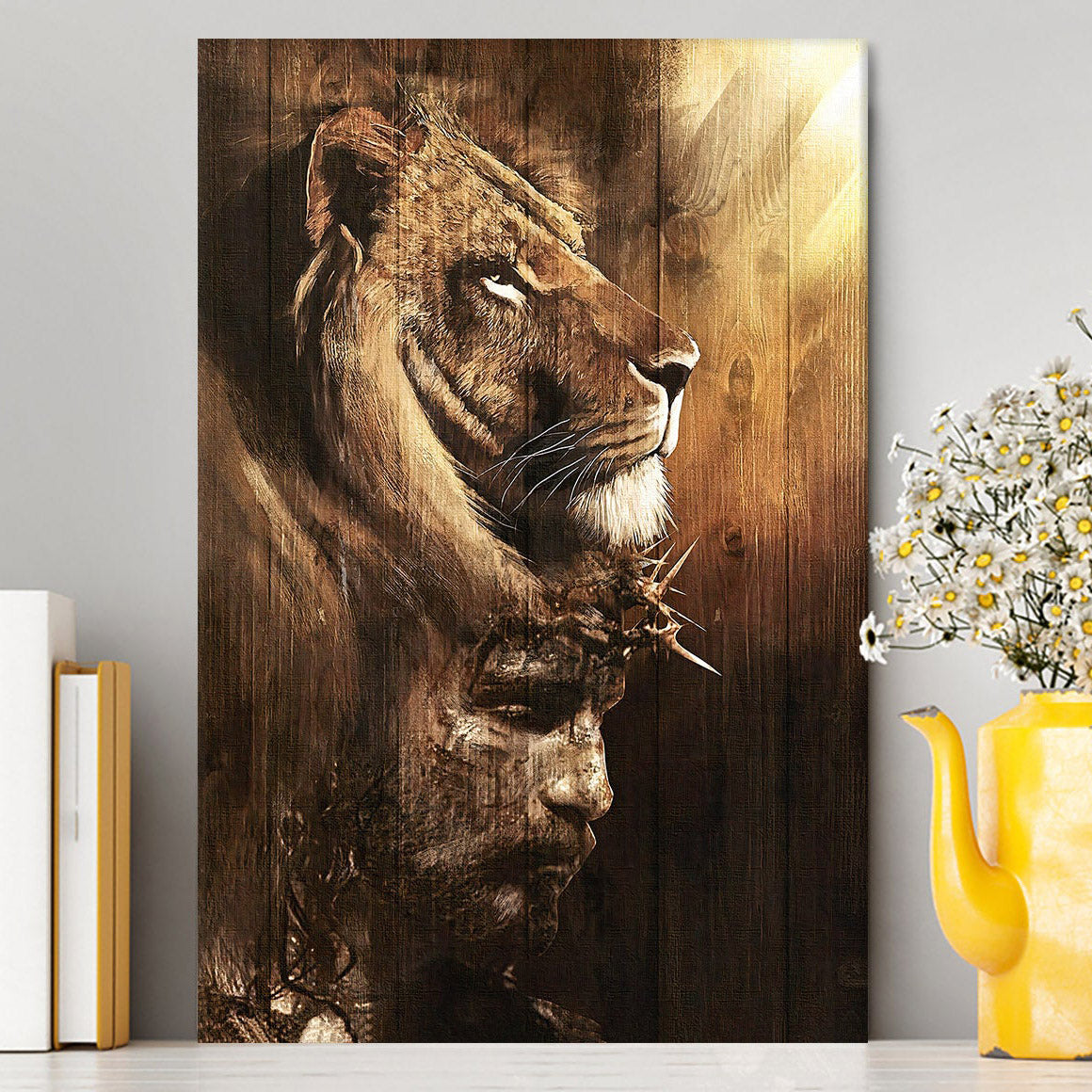 Half Lion Half Jesus Canvas Wall Art - Jesus Canvas Pictures - Christian Canvas Wall Art