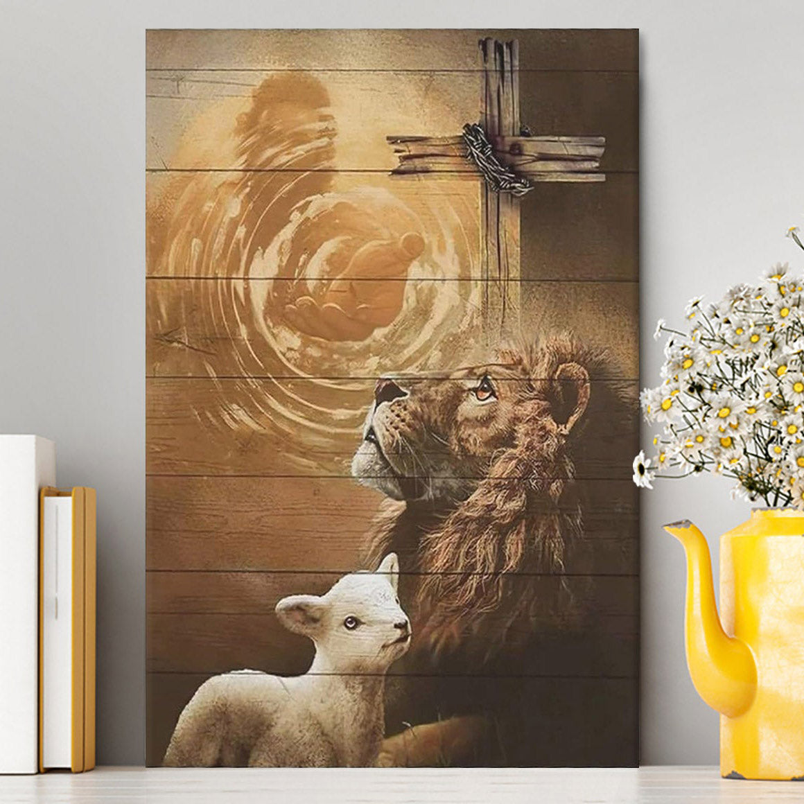 Hand Of God Lion Lamb Cross Canvas Prints - Lion Canvas Art - Christian Inspirational Canvas