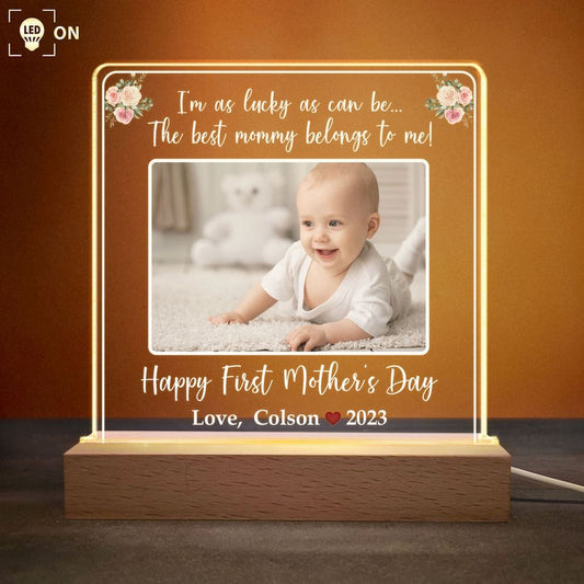 Happy First Mother's Day, Personalized Photo LED Light, Mother's Day Night Lights For Bedroom
