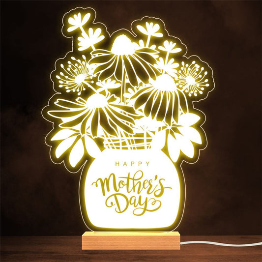 Happy Mother's Day Flowers Heart Gift Lamp Night Light, Mother's Day Night Lights For Bedroom