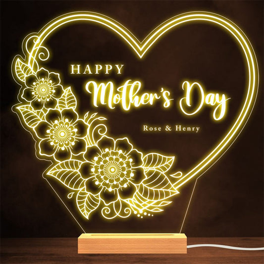 Happy Mother's Day Flowers In A Vase Mum Bouquet Gift Night Light, Mother's Day Night Lights For Bedroom