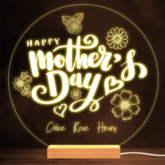 Happy Mother's Day Flowers Wreath Gift Lamp Night Light, Mother's Day Night Lights For Bedroom