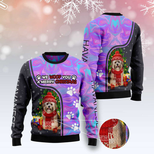 Havanese Hologram Color Ugly Christmas Sweater, Funny Xmas Sweater, Sweater Xmas