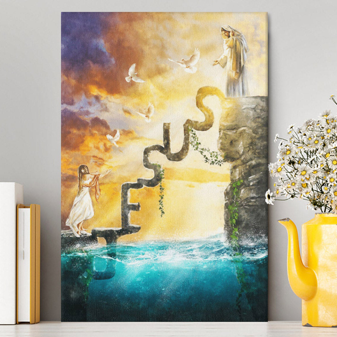 Have Faith Reaching His Hand Beautiful Girl Jesus Canvas Wall Art - Christian Wall Art Decor - Religious Canvas Prints