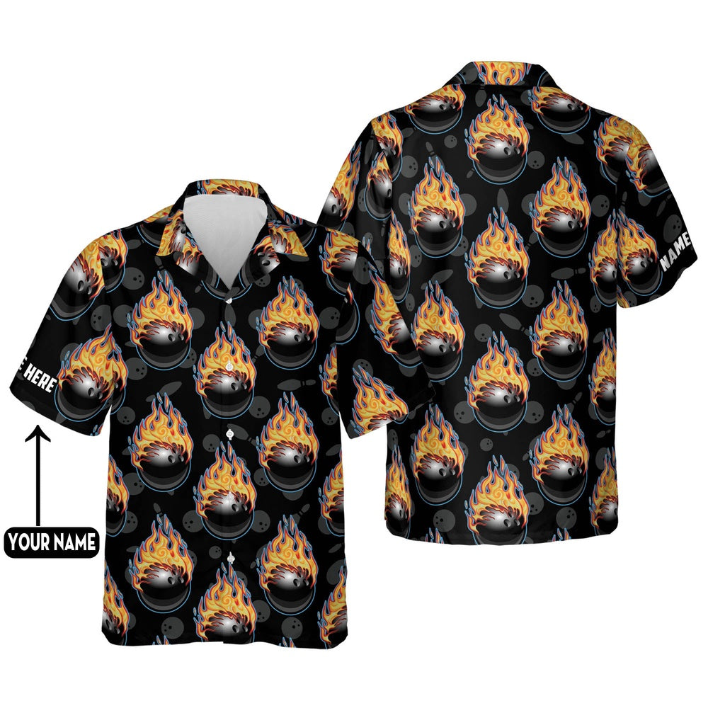 Hawaiian Bowling Shirt, Bowling Ball Flame Hawaiian Shirts, Custom Bowling Shirt, Button Up Bowling Shirts