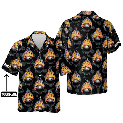 Hawaiian Bowling Shirt, Bowling Ball Flame Hawaiian Shirts, Custom Bowling Shirt, Button Up Bowling Shirts