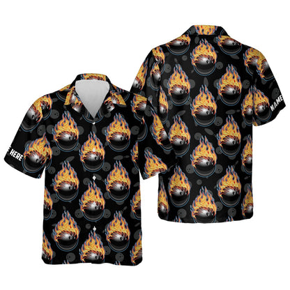 Hawaiian Bowling Shirt, Bowling Ball Flame Hawaiian Shirts, Custom Bowling Shirt, Button Up Bowling Shirts