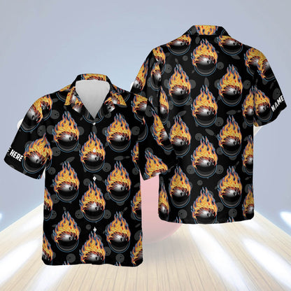 Hawaiian Bowling Shirt, Bowling Ball Flame Hawaiian Shirts, Custom Bowling Shirt, Button Up Bowling Shirts