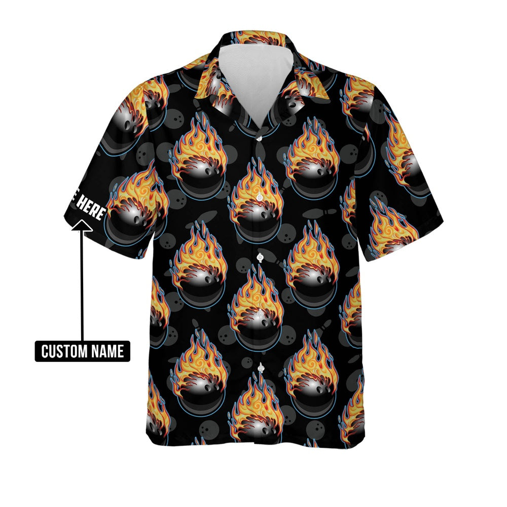 Hawaiian Bowling Shirt, Bowling Ball Flame Hawaiian Shirts, Custom Bowling Shirt, Button Up Bowling Shirts