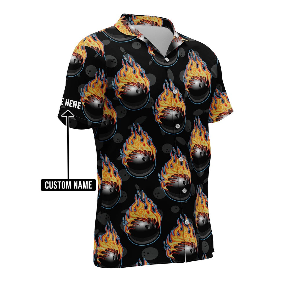 Hawaiian Bowling Shirt, Bowling Ball Flame Hawaiian Shirts, Custom Bowling Shirt, Button Up Bowling Shirts