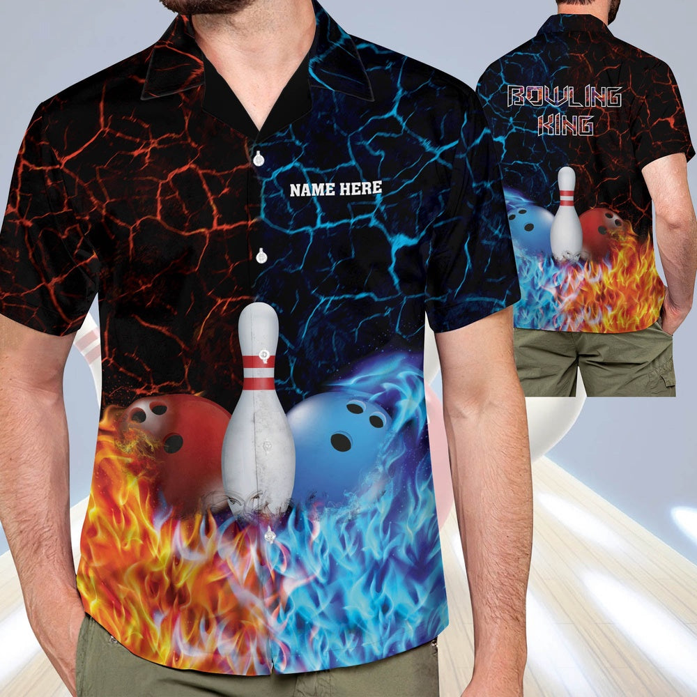 Hawaiian Bowling Shirt, Bowling King Hawaiian Bowling Shirts, Custom Bowling Shirt, Button Up Bowling Shirts