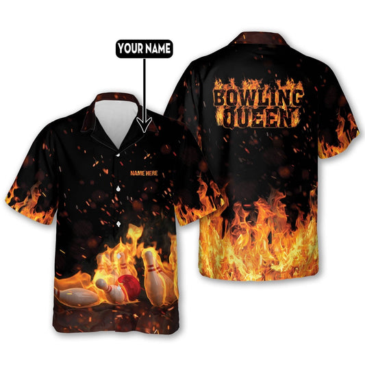 Hawaiian Bowling Shirt, Bowling Queen Hawaiian Shirt For Women, Custom Bowling Shirt, Button Up Bowling Shirts