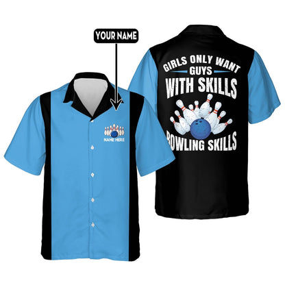 Hawaiian Bowling Shirt, Bowling Skills Hawaiian Shirt, Custom Bowling Shirt, Button Up Bowling Shirts