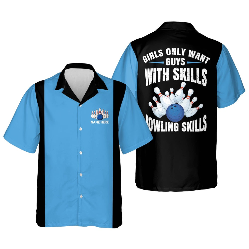 Hawaiian Bowling Shirt, Bowling Skills Hawaiian Shirt, Custom Bowling Shirt, Button Up Bowling Shirts