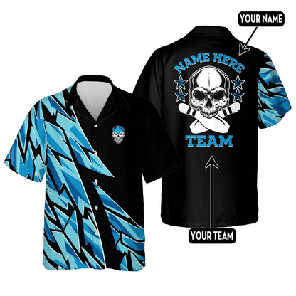 Hawaiian Bowling Shirt, Custom Blue Skull Casual Hawaiian Shirt, Custom Bowling Shirt, Button Up Bowling Shirts