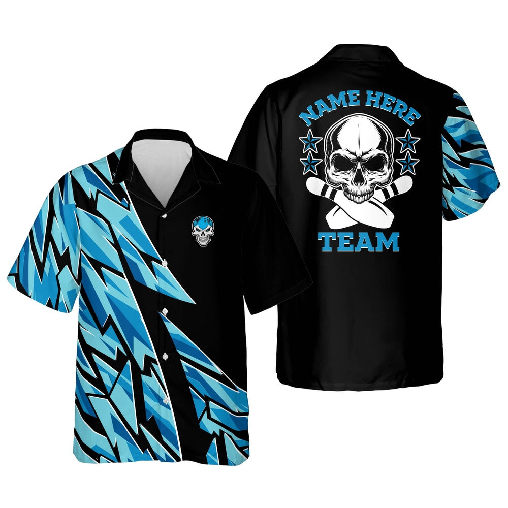 Hawaiian Bowling Shirt, Custom Blue Skull Casual Hawaiian Shirt, Custom Bowling Shirt, Button Up Bowling Shirts