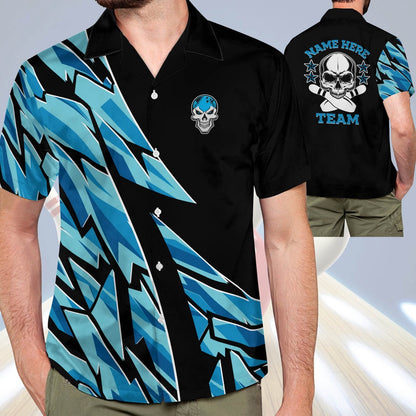 Hawaiian Bowling Shirt, Custom Blue Skull Casual Hawaiian Shirt, Custom Bowling Shirt, Button Up Bowling Shirts