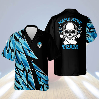 Hawaiian Bowling Shirt, Custom Blue Skull Casual Hawaiian Shirt, Custom Bowling Shirt, Button Up Bowling Shirts