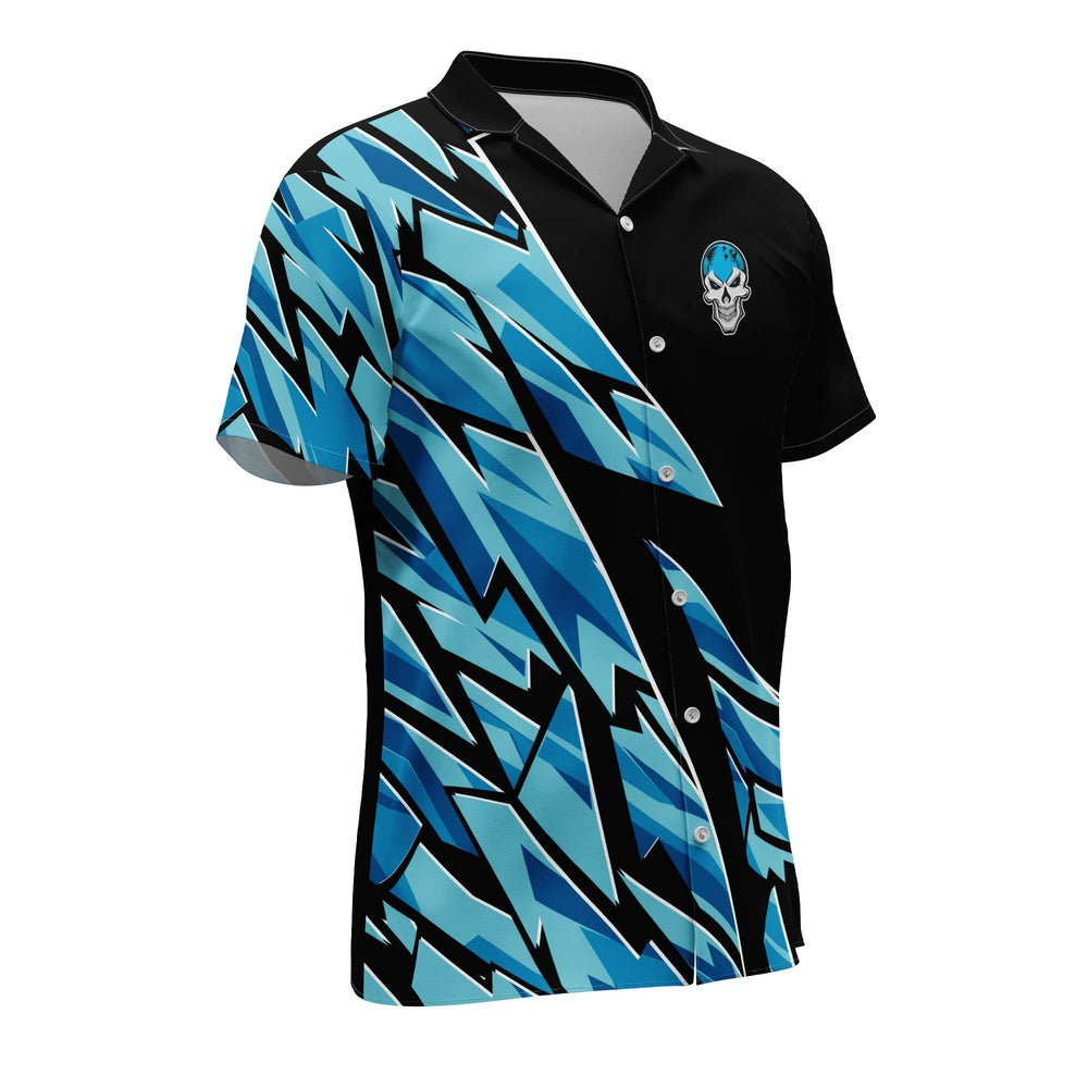 Hawaiian Bowling Shirt, Custom Blue Skull Casual Hawaiian Shirt, Custom Bowling Shirt, Button Up Bowling Shirts