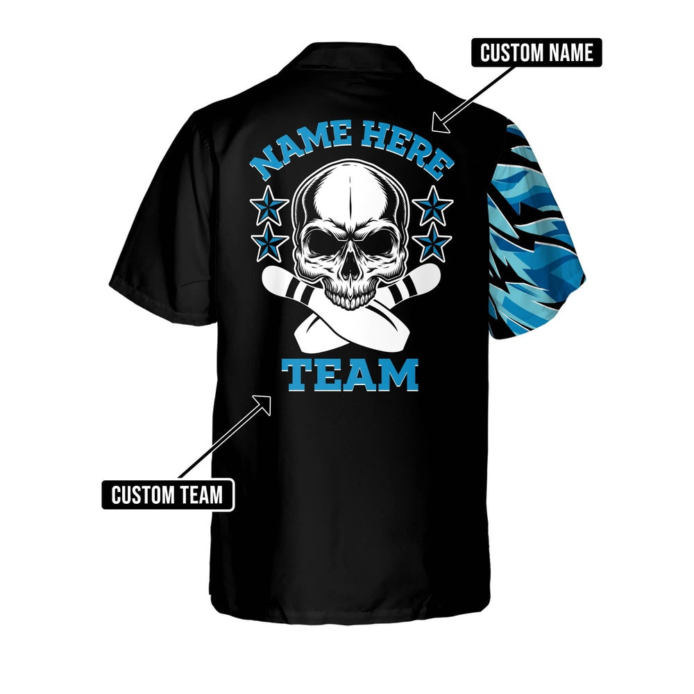 Hawaiian Bowling Shirt, Custom Blue Skull Casual Hawaiian Shirt, Custom Bowling Shirt, Button Up Bowling Shirts
