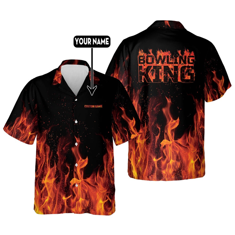 Hawaiian Bowling Shirt, Custom Flame Bowling Hawaiian Shirt, Custom Bowling Shirt, Button Up Bowling Shirts