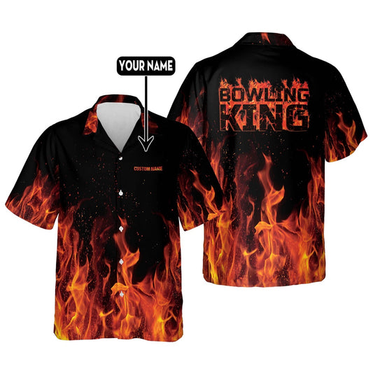 Hawaiian Bowling Shirt, Custom Flame Bowling Hawaiian Shirt, Custom Bowling Shirt, Button Up Bowling Shirts