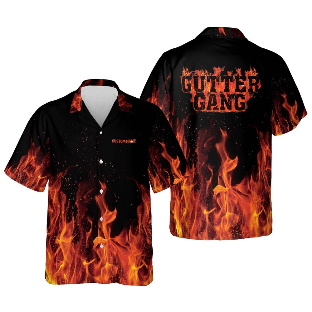 Hawaiian Bowling Shirt, Custom Flame Bowling Hawaiian Shirt, Custom Bowling Shirt, Button Up Bowling Shirts