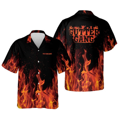 Hawaiian Bowling Shirt, Custom Flame Bowling Hawaiian Shirt, Custom Bowling Shirt, Button Up Bowling Shirts