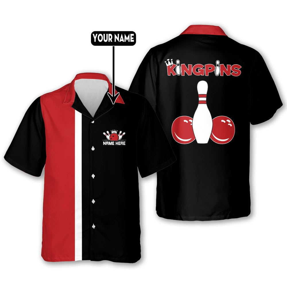 Hawaiian Bowling Shirt, Custom King Pins Bowling Shirts, Custom Bowling Shirt, Button Up Bowling Shirts