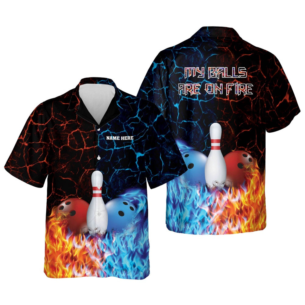 Hawaiian Bowling Shirt, Custom My Balls Are On Fire Hawaiian Shirts, Custom Bowling Shirt, Button Up Bowling Shirts