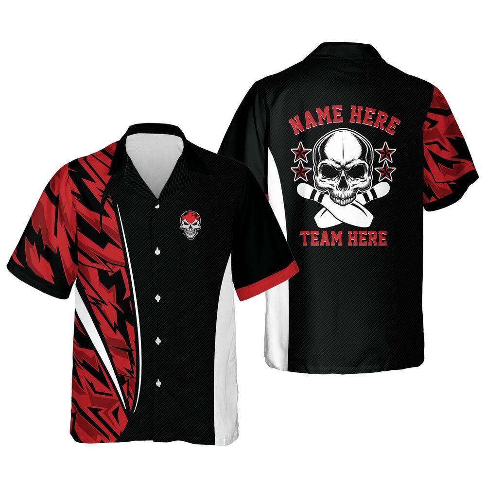 Hawaiian Bowling Shirt, Custom Skull Bowling Hawaiian Shirt, Custom Bowling Shirt, Button Up Bowling Shirts