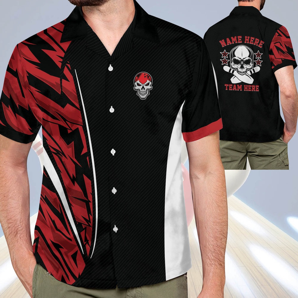 Hawaiian Bowling Shirt, Custom Skull Bowling Hawaiian Shirt, Custom Bowling Shirt, Button Up Bowling Shirts