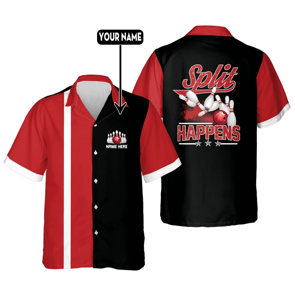 Hawaiian Bowling Shirt, Custom Split Happens Hawaiian Shirt, Custom Bowling Shirt, Button Up Bowling Shirts