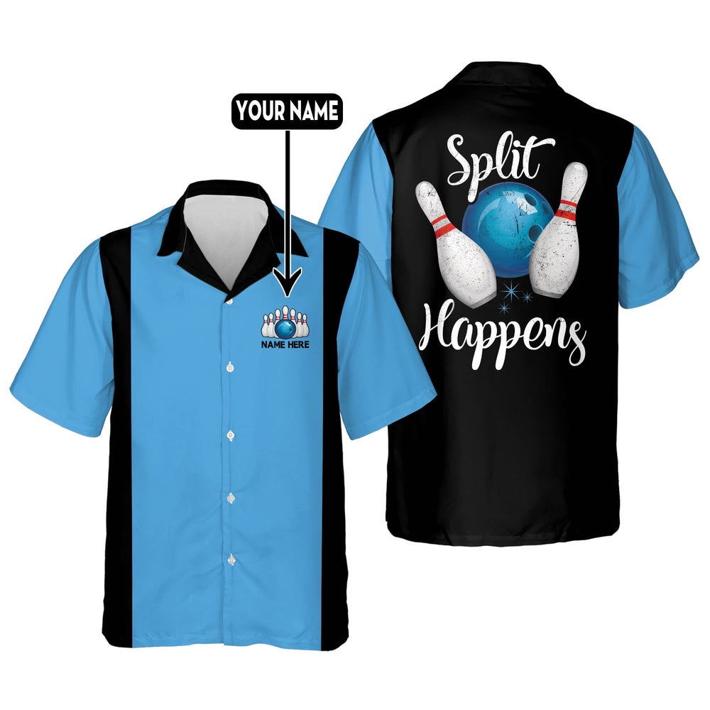 Hawaiian Bowling Shirt, Custom Split Happens Hawaiian Shirts, Custom Bowling Shirt, Button Up Bowling Shirts
