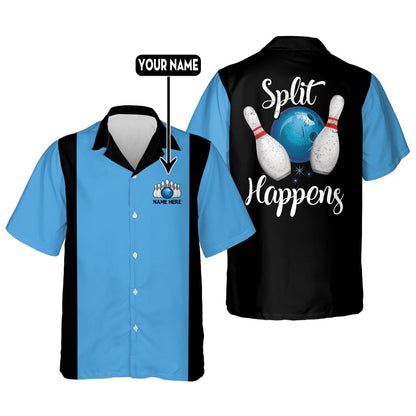 Hawaiian Bowling Shirt, Custom Split Happens Hawaiian Shirts, Custom Bowling Shirt, Button Up Bowling Shirts
