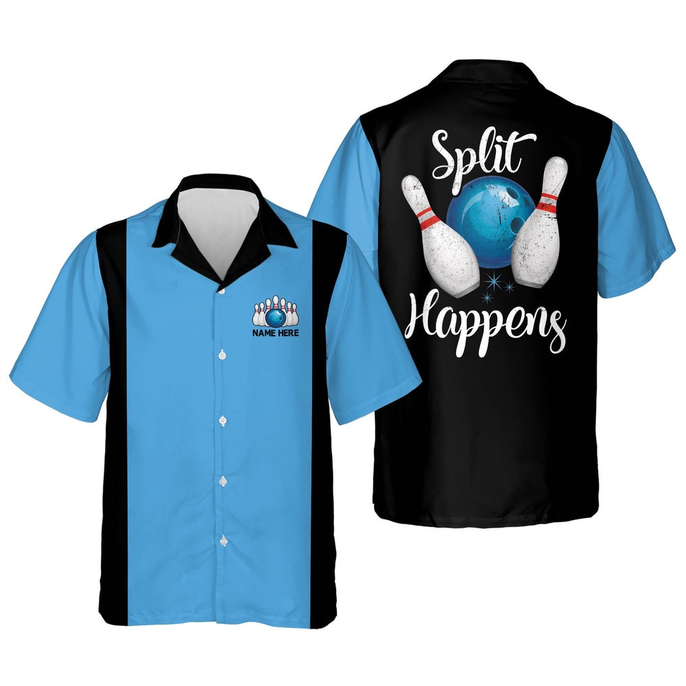 Hawaiian Bowling Shirt, Custom Split Happens Hawaiian Shirts, Custom Bowling Shirt, Button Up Bowling Shirts