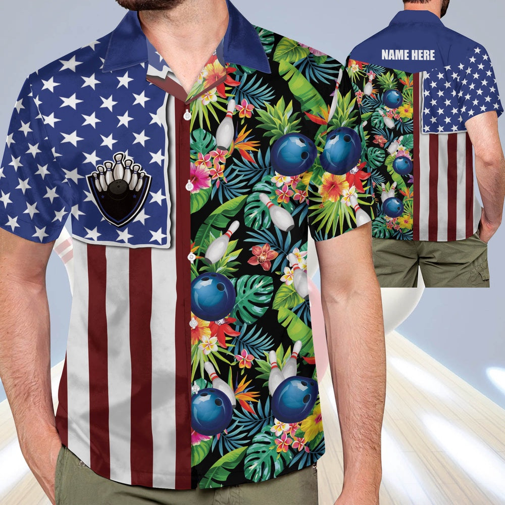 Hawaiian Bowling Shirt, Custom USA Texas Flag Hawaiian Shirts, Custom Bowling Shirt, Button Up Bowling Shirts
