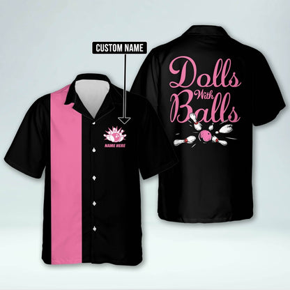 Hawaiian Bowling Shirt, Doll With Balls Hawaiian Shirts Women, Custom Bowling Shirt, Button Up Bowling Shirts
