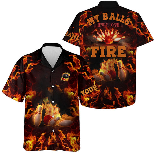 Hawaiian Bowling Shirt, Flame Bowling Shirts Custom My Balls Are On Fire Hawaiian Shirt For Men, Custom Bowling Shirt, Button Up Bowling Shirts
