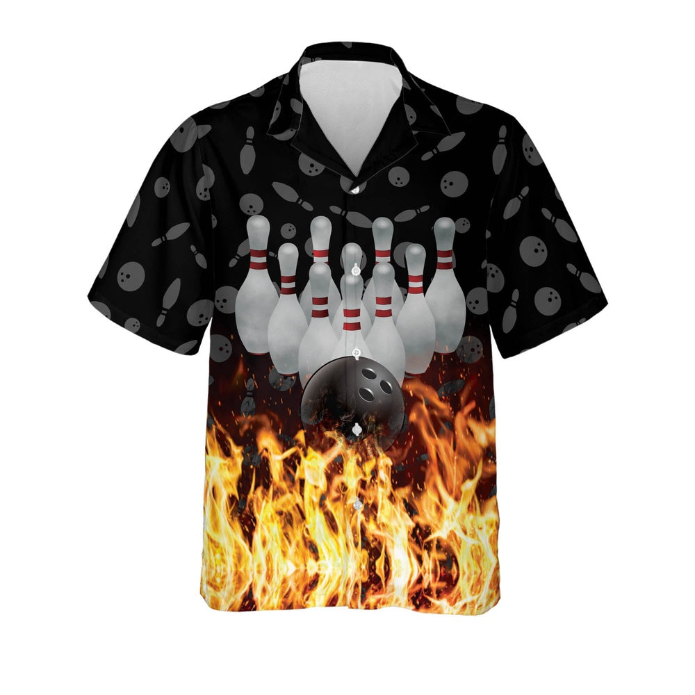 Hawaiian Bowling Shirt, Flame Skull Button-Down Hawaiian Shirt, Custom Bowling Shirt, Button Up Bowling Shirts